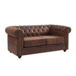 Vente - unique - canap 2 places chesterfield en microfibre aspect cuir vieilli