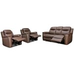 Vente - unique - canap� 3 places et 2 fauteuils relax evasion en cuir - marron