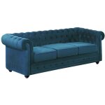Vente - unique - canap� 3 places chesterfield - velours bleu canard