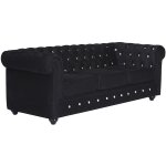Vente - unique - canap� 3 places chesterfield - velours noir et boutons effet cristal