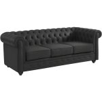 Vente - unique - canap� 3 places en cuir de buffle noir chesterfield