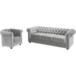 Vente - unique - canap� 3 places et fauteuil chesterfield - velours gris clair