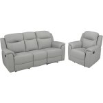 Vente - unique - canapé 3 places et un fauteuil relax evasion en cuir - gris clair Vente - unique - canapé 3 places et un fauteuil relax evasion en cuir - gris clair