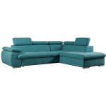 Vente - unique - canap� d'angle droit convertible en tissu turquoise avec coffre de rangement fabien