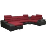 Vente - unique - canapé d'angle panoramique convertible en tissu et simili boileau - bicolore rouge / ... Vente - unique - canapé d'angle panoramique convertible en tissu et simili boileau - bicolore rouge / ...