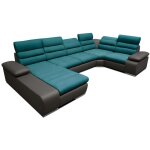 Vente - unique - canap� d'angle panoramique convertible en tissu et simili boileau - bicolore turquoise ...