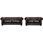 Vente - unique - canaps chesterfield 3 places et 2 places brenton 100% cuir de buffle - marron reflets ...