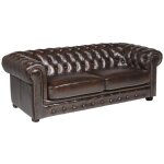 Vente - unique - canapé chesterfield 3 places brenton 100% cuir de buffle - marron reflets châtains Vente - unique - canapé chesterfield 3 places brenton 100% cuir de buffle - marron reflets châtains