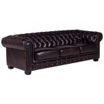 Vente - unique - canap chesterfield 4 places brenton 100% cuir de buffle - marron reflets chtains