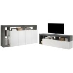 Ensemble buffet et meuble tv - blanc laqu� et b�ton - s�jour contemporain sefro