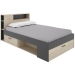 Vente - unique - lit avec t�te de lit rangements et tiroirs - 120 x 190cm - coloris : naturel et anthracite ...