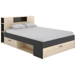 Vente - unique - lit avec t�te de lit rangements et tiroirs - 140 x 190 cm - coloris : naturel et anthracite ...