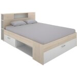 Vente - unique - lit avec t�te de lit rangements et tiroirs - 140 x 190 cm - coloris : naturel et blanc ...