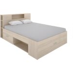 Vente - unique - lit avec t�te de lit rangements et tiroirs - 160 x 200 cm - coloris : naturel - leandre ...
