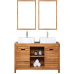 Vente - unique - meuble de salle de bain en bois d'acacia avec double vasque et miroirs - 130 cm - pulukan ...