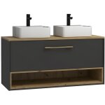 Vente - unique - meuble de salle de bain suspendu anthracite avec double vasque � poser - 120 cm - yangra ...