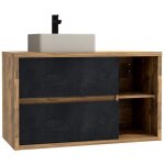 Meuble de salle de bain suspendu avec vasque carre - coloris naturel et anthracite - 100 cm - tikitiki ...