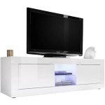 Vente - unique - meuble tv comete - leds - 2 portes - blanc laqu
