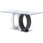 Vente - unique - table � manger ayane - 6 personnes - verre tremp� et mdf - gris & blanc