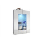 Vente - unique - vitrine calisto - leds - 2 portes - blanc laqu�