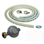 Kit connexion gaz pour réchauds gaz tuyau gaz souple 1. 50m + embout tétine + détendeur butane 28 mbars ... Kit connexion gaz pour réchauds gaz tuyau gaz souple 1. 50m + embout tétine + détendeur butane 28 mbars ...