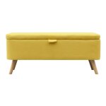 Bout de lit poly avec coffre de rangement et pieds en bois - jaune Bout de lit poly avec coffre de rangement et pieds en bois - jaune