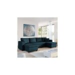 Usinestreet - canap d'angle panoramique maria convertible avec 2 coffres en tissu - bleu ptrole