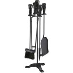 Ustensile de chemin�e 5 pi�ces, tisonnier, pelle � cendres, balai, pince et support en acier, noir - ...