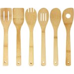 Ustensiles de cuisine en bambou ensemble 6 pi�ces en bois : cuill�re, spatule, fourchette, cuill�re � ...