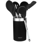 Ustensiles de cuisine de silicone polka excellence force. set de 9 pi�ces noir, rev�tement soft touch ...