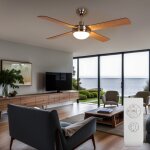 Ventilateur de plafond ventilateur lampe lumineuse en bois lampe de salon cuisine, t�l�commande pale ...
