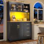 Vaisselier avec led, tiroirs, 4 portes et rangements, noir, en mdf, 105. 5x40x180 cm