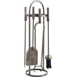 Valet de cheminée étain antique 4 accessoires Valet de cheminée étain antique 4 accessoires