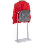 Valet, pour costume & pantalon, mélange bois - métal, chambre, portant vêtements, 110x46x19 cm, argenté ... Valet, pour costume & pantalon, mélange bois - métal, chambre, portant vêtements, 110x46x19 cm, argenté ...