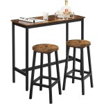Vasagle - ensemble de table et tabourets hauts, table de cuisine avec 2 chaises de bar, pour salle  ...