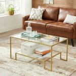 Table basse, table de salon, 2 niveaux en verre trempé, cadre en acier, 100 x 55 x 45 cm, rectangulaire, ... Table basse, table de salon, 2 niveaux en verre trempé, cadre en acier, 100 x 55 x 45 cm, rectangulaire, ...