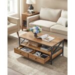 Table basse, table de salon, buffet bas, avec 2 tiroirs et un compartiment ouvert, cadre en acier en ...