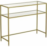 Table console, table d'entre, bout de canap, dessus de table en verre tremp, cadre mtallique, 2 niveaux, ...
