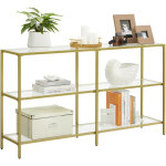 Table console, meuble d'entr�e, �tag�re � 3 niveaux, en verre tremp�, 130 x 30 x 73 cm, cadre en m�tal, ...