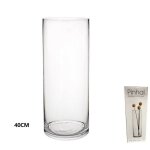 Vase cylindrique de 40 cm en verre transparent lgant pour fleurs et plantes