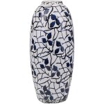 Vase dcoratif  fleurs en cramique blanc et bleu marine 25 cm de hauteur motif feuilles accessoire ...