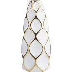 Vase d�coratif de forme conique torsad� fabriqu� en c�ramique blanche avec touche dor� de 36 cm de hauteur ...