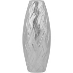 Beliani - vase d�coratif de forme cylindrique bomb� fabriqu� en gr�s argent�e motif � chevron 33 cm de ...
