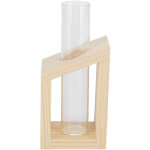 Vase � plantes hydroponique en verre avec support bois - d�coration bureau moderne - tube unique pour ...