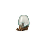 Vase verre et pied bois recycl� azura h 13 cm