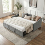 Vasien ?lit gigogne 90 / 180x200cm, lit capitonn� canap� - lit extensible avec sommiers � lattes, canap� ...