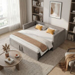 Vasien ?lit gigogne 90 / 180x200cm, lit capitonn� canap� - lit extensible avec sommiers � lattes, canap� ...