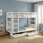 Vasien ?lit superpos� 90x200 en bois massif , lit enfant avec 2 tiroirs, sommier � lattes, lit 2 places, ...