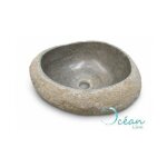 Vasque salle de bain � poser en pierre de rivi�re - gal�o - l 30 � 37cm x l 28 � 33cm x h 15cm