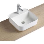 Vasque � poser carr�e en c�ramique blanche 39cm